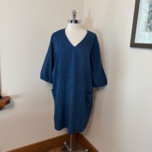 Jennifer Glasgow Canada Blue Denim-Look Hemp Blend Popover Dress Size L